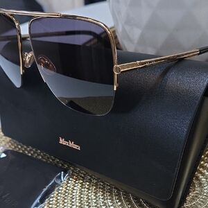 Max Mara MM0121/S 30A Gold Aviator Sunglasses • Brand New with Case & Box